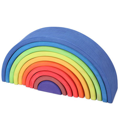 O bloco de madeira de empilhamento pastel arqueado do arco-íris 12pcs ajustou 38.5cm