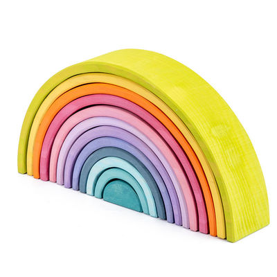 O bloco de madeira de empilhamento pastel arqueado do arco-íris 12pcs ajustou 38.5cm