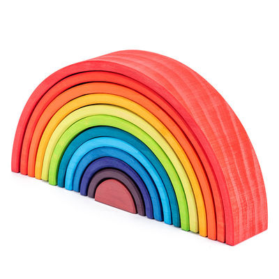 O bloco de madeira de empilhamento pastel arqueado do arco-íris 12pcs ajustou 38.5cm