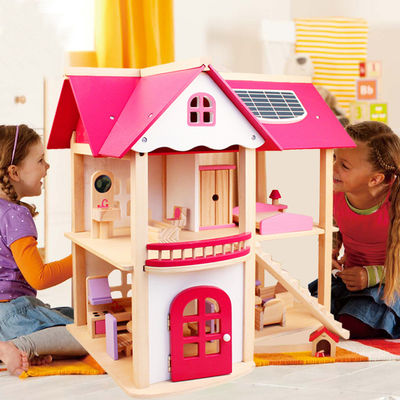 Mobília de madeira natural Toy House Furniture de madeira da casa de boneca de 37.5cm Diy
