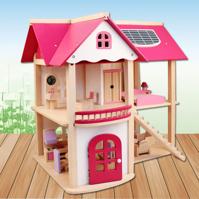 Mobília de madeira natural Toy House Furniture de madeira da casa de boneca de 37.5cm Diy