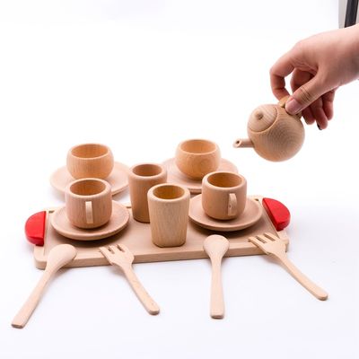Utensílios de mesa de madeira das crianças ISO9001 dos potenciômetros e das bandejas do jogo do Teatime do potenciômetro