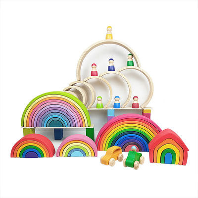 Arco-íris 7cm de madeira educacional dos brinquedos dos blocos de 35cm que empilha blocos