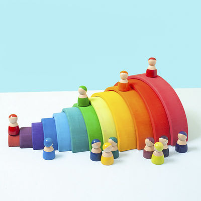 Arco-íris 7cm de madeira educacional dos brinquedos dos blocos de 35cm que empilha blocos