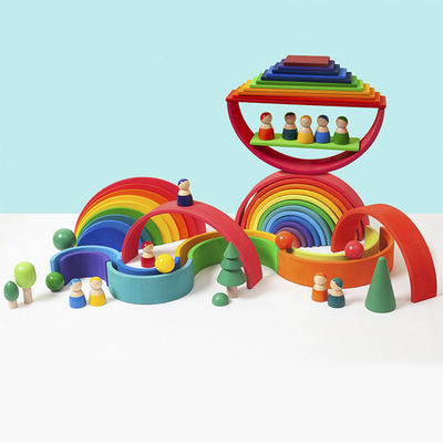 Arco-íris 7cm de madeira educacional dos brinquedos dos blocos de 35cm que empilha blocos