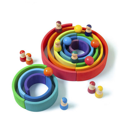 Arco-íris 7cm de madeira educacional dos brinquedos dos blocos de 35cm que empilha blocos