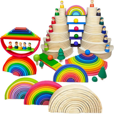 Empilhador de Forest Stacker Tower Rainbow Toy da onda de Montessori