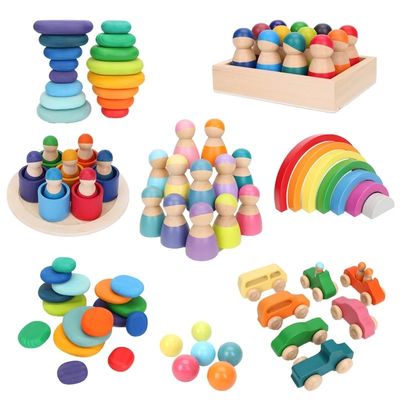 Empilhador de Forest Stacker Tower Rainbow Toy da onda de Montessori