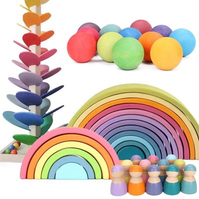 Empilhador de Forest Stacker Tower Rainbow Toy da onda de Montessori