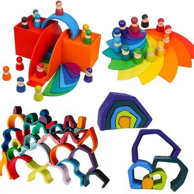 Empilhador de Forest Stacker Tower Rainbow Toy da onda de Montessori