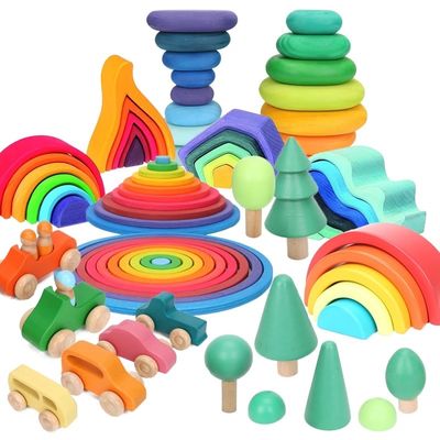 Empilhador de Forest Stacker Tower Rainbow Toy da onda de Montessori