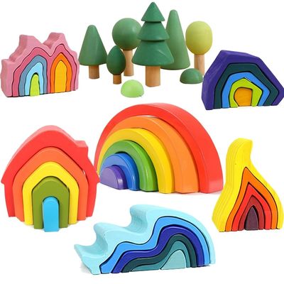Empilhador de Forest Stacker Tower Rainbow Toy da onda de Montessori