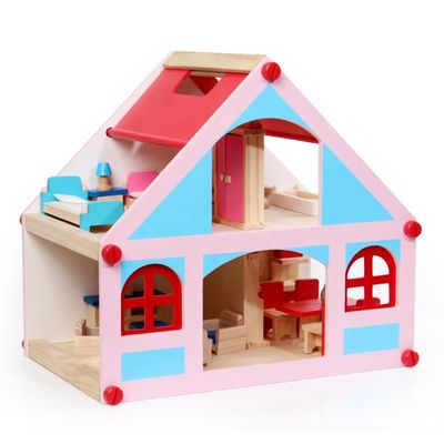 A casa de boneca de madeira da mansão 38cm brinca a mobília colorida