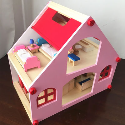 A casa de boneca de madeira da mansão 38cm brinca a mobília colorida