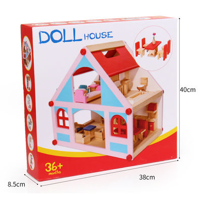 A casa de boneca de madeira da mansão 38cm brinca a mobília colorida