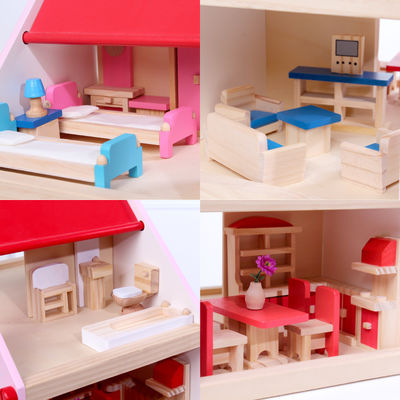 A casa de boneca de madeira da mansão 38cm brinca a mobília colorida