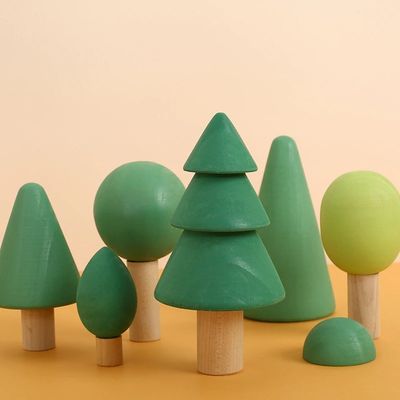 Blocos de madeira não tóxicos do arco-íris 7cm Forest Trees Wooden Tree Blocks