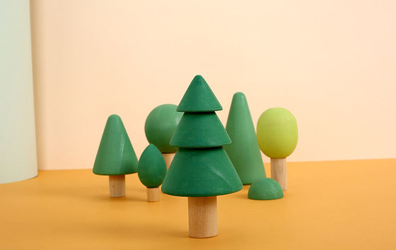 Blocos de madeira não tóxicos do arco-íris 7cm Forest Trees Wooden Tree Blocks