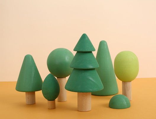 Blocos de madeira não tóxicos do arco-íris 7cm Forest Trees Wooden Tree Blocks