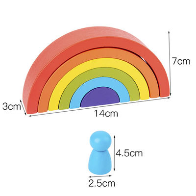 Sete empilhador de madeira Toy Jengle Arched do arco-íris da cor 13.5cm