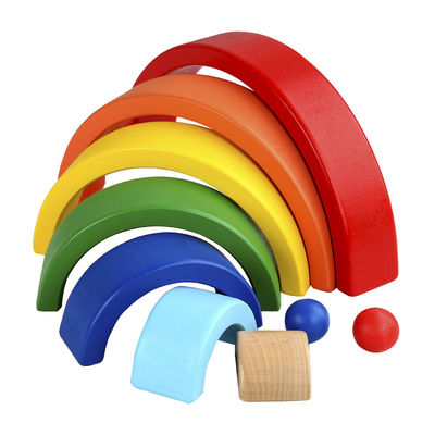 Sete empilhador de madeira Toy Jengle Arched do arco-íris da cor 13.5cm