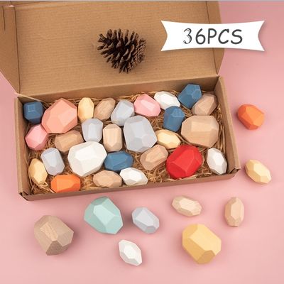 As pedras equilibram os blocos de madeira do número ajustados para as crianças 36pcs