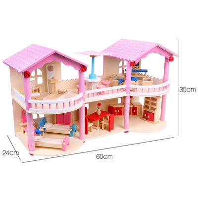 tradicional cor-de-rosa de 24cm Mini Wooden Doll House Toys colorido