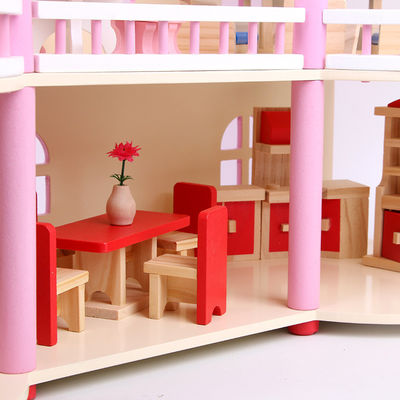 tradicional cor-de-rosa de 24cm Mini Wooden Doll House Toys colorido
