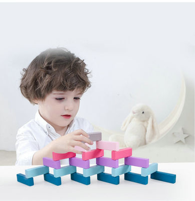Equilibre 48pcs coloriu blocos de madeira do dominó empilhou brinquedos educacionais do arco-íris