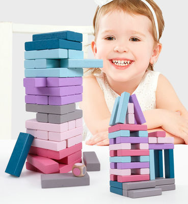 Equilibre 48pcs coloriu blocos de madeira do dominó empilhou brinquedos educacionais do arco-íris