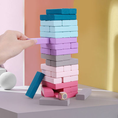 Equilibre 48pcs coloriu blocos de madeira do dominó empilhou brinquedos educacionais do arco-íris