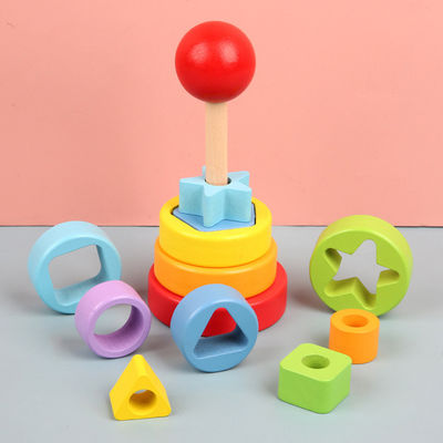 madeira de faia de madeira Teether dos brinquedos do bebê de 5.51in Montessori