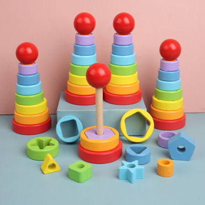 madeira de faia de madeira Teether dos brinquedos do bebê de 5.51in Montessori