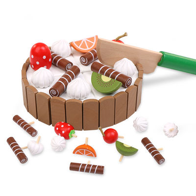 Fruto de madeira do bolo 11cm que corta brinquedos de desbastamento ajustados do jogo do papel das crianças
