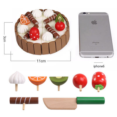 Fruto de madeira do bolo 11cm que corta brinquedos de desbastamento ajustados do jogo do papel das crianças