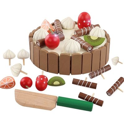 Fruto de madeira do bolo 11cm que corta brinquedos de desbastamento ajustados do jogo do papel das crianças