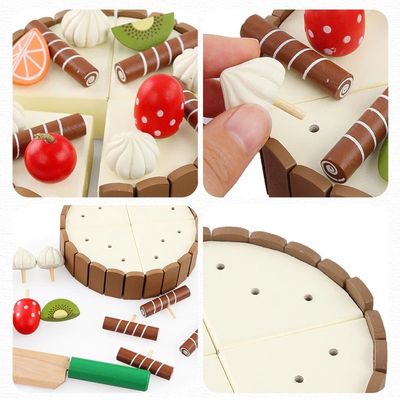 Fruto de madeira do bolo 11cm que corta brinquedos de desbastamento ajustados do jogo do papel das crianças