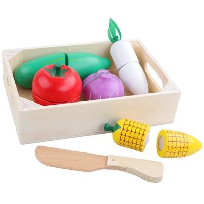 o corte de madeira do fruto de 4.5cm ajustou o grupo do jogo do papel da cozinha dos vegetais