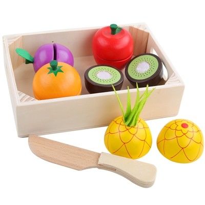 o corte de madeira do fruto de 4.5cm ajustou o grupo do jogo do papel da cozinha dos vegetais