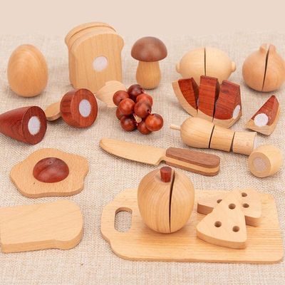 Grupo 5.5cm de madeira natural do alimento do jogo do papel das frutas e legumes