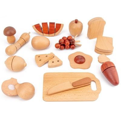 Grupo 5.5cm de madeira natural do alimento do jogo do papel das frutas e legumes