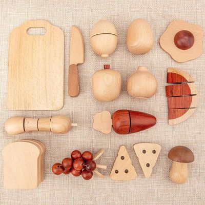 Grupo 5.5cm de madeira natural do alimento do jogo do papel das frutas e legumes