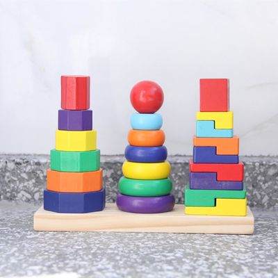Blocos de apartamentos de madeira geométricos Toy Sorting Board do empilhador 21cm