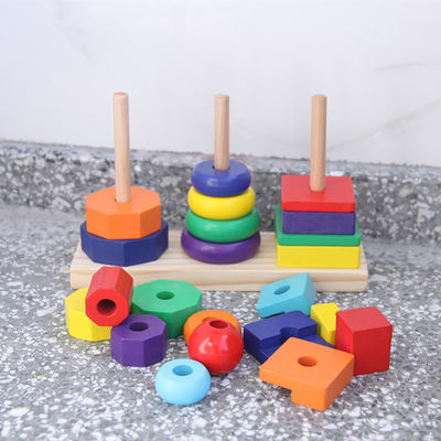 Blocos de apartamentos de madeira geométricos Toy Sorting Board do empilhador 21cm