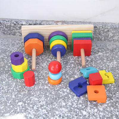 Blocos de apartamentos de madeira geométricos Toy Sorting Board do empilhador 21cm