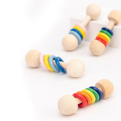 Chocalho de madeira Ring Montessori Wooden Teethers Safe do roedor 10.7cm do Gym
