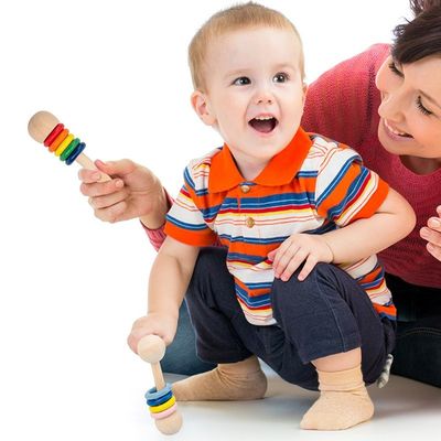 Chocalho de madeira Ring Montessori Wooden Teethers Safe do roedor 10.7cm do Gym
