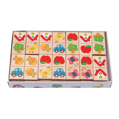 Blocos de madeira do dominó do animal 4cm dos desenhos animados que constroem o brinquedo do enigma