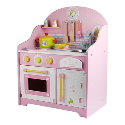 Da cozinha de madeira cor-de-rosa do jogo dos utensílios 30cm brinquedos Tabletop do teatro
