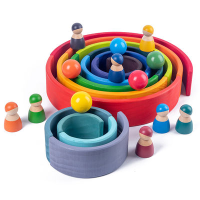 os blocos de apartamentos de madeira do arco-íris dos brinquedos dos blocos do pinho de 30cm elevam-se brinquedos